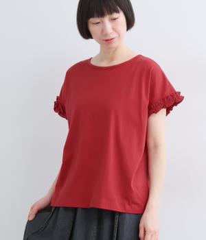 コットン天竺フリルスリーブプルオーバー(レッド-F)