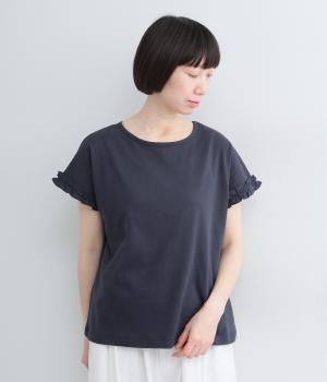 コットン天竺フリルスリーブプルオーバー(ネイビー-F)