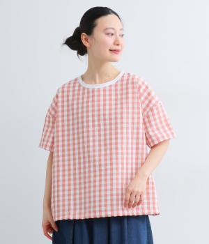 ギンガムチェック天竺切替プルオーバー(ピンク-F)