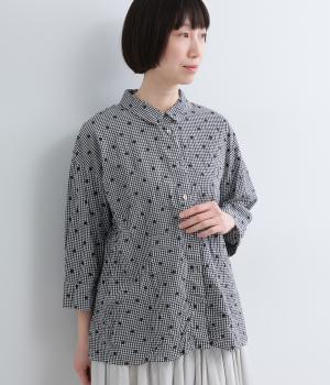 コットン刺繍キャッチワッシャーシャツ