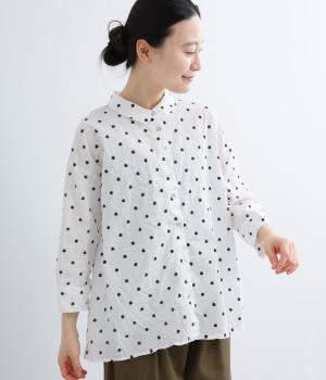 コットン刺繍キャッチワッシャーシャツ(ホワイト-F)