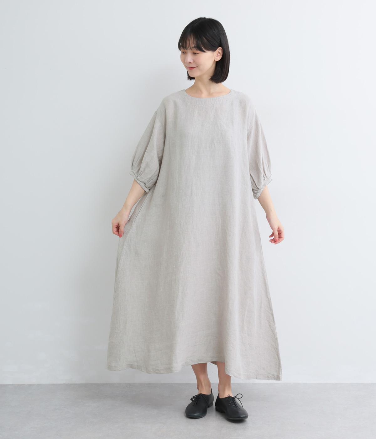 美品＊アデュートリステス リネン混バンドカラーワンピース グレンチェック 8分袖 EQC-263W-24245_LL.jpg