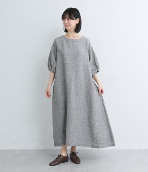 リネングレンチェックワンピース(ブラック-F)