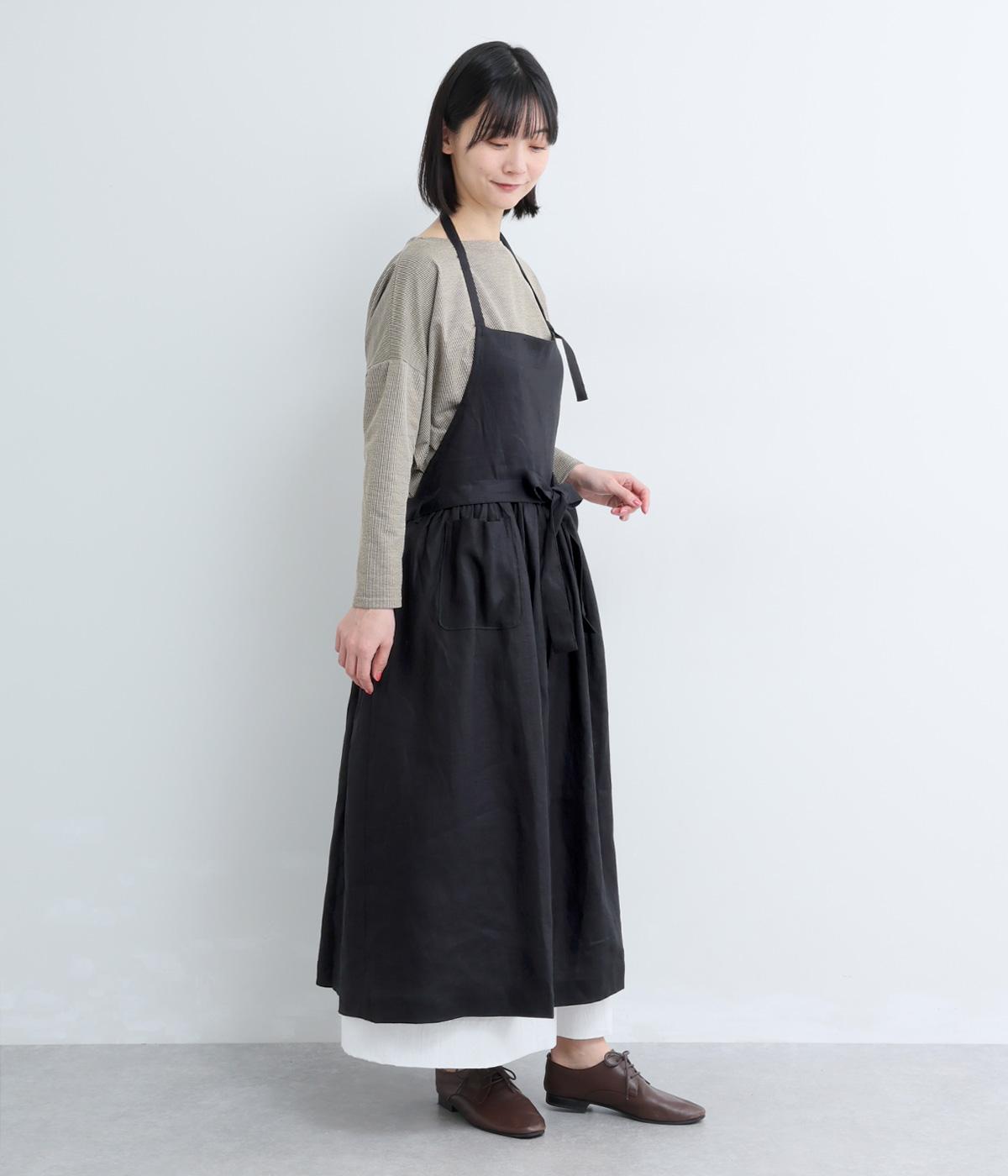 リネンキャンバスエプロンワンピース(ブラック-F)