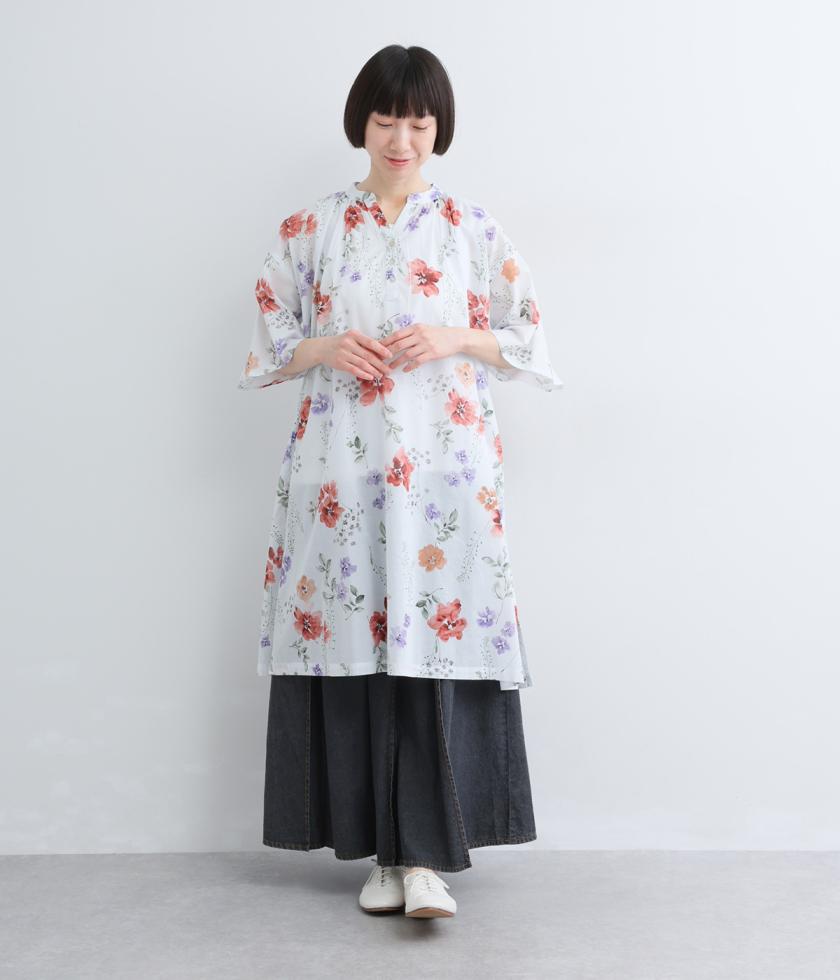 コットンボイルフラワープリントワンピース