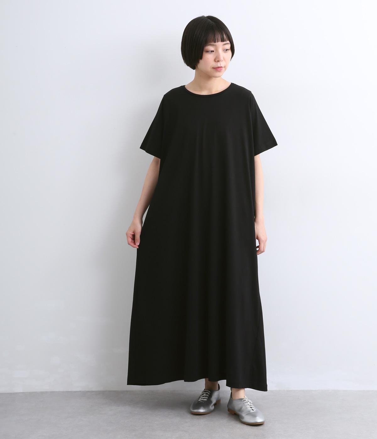 コットン天竺接触冷感フレアワンピース(ブラック-F)