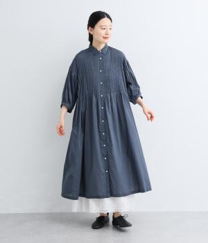 コットンボイルピンタックシャツワンピース(ネイビー-F)