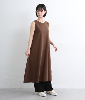 接触冷感天竺ノースリーブワンピース(ブラウン-F)