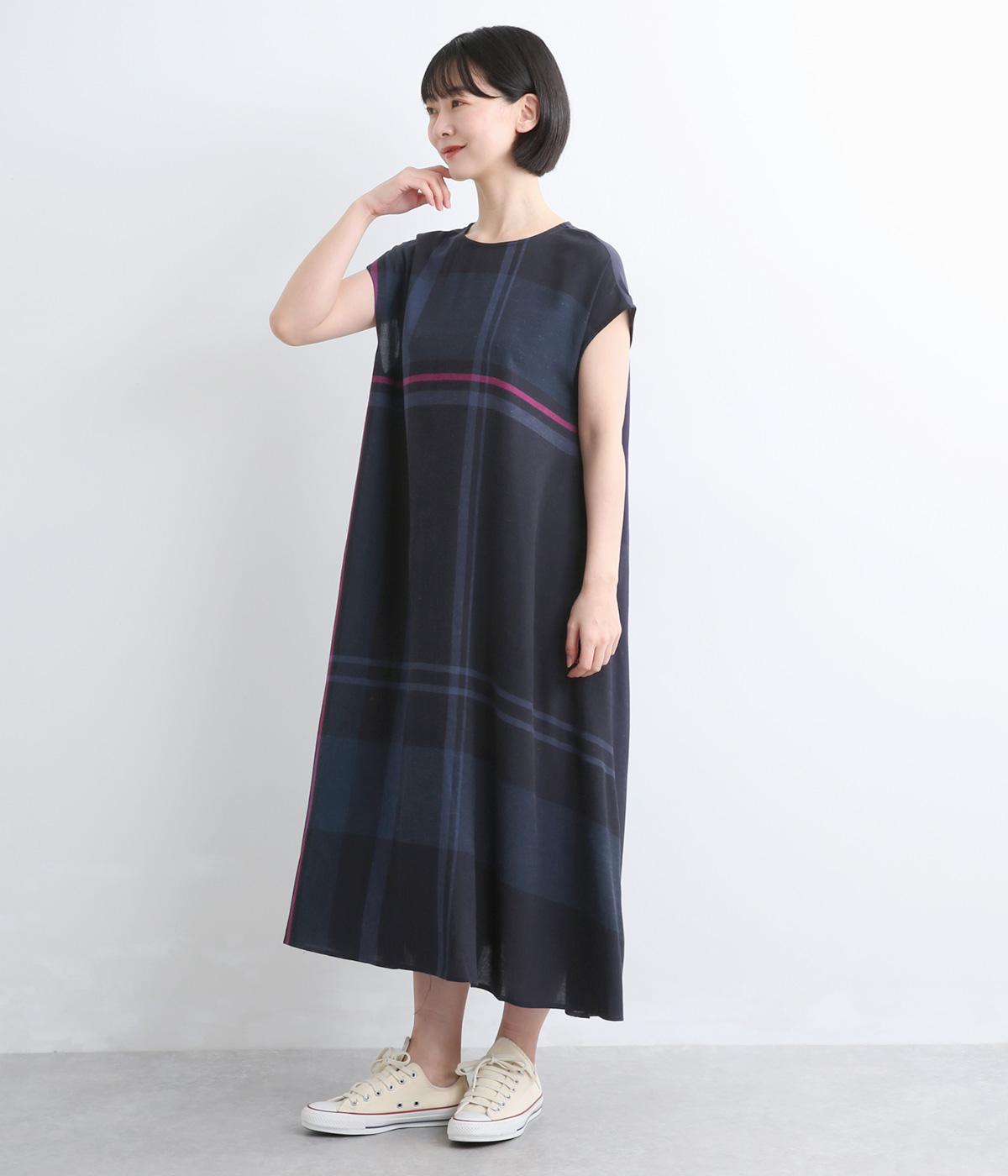 レーヨンリネンチェックフレンチスリーブワンピース｜ATELIER EQUAL 