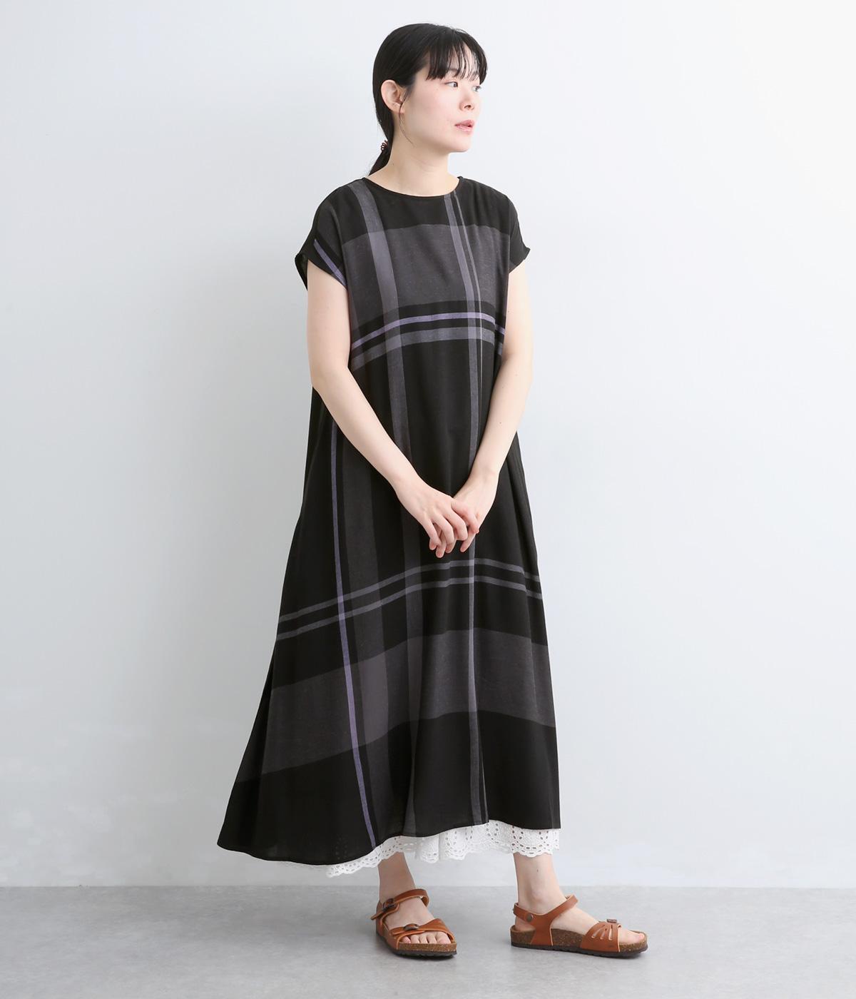 レーヨンリネンチェックフレンチスリーブワンピース｜ATELIER EQUAL