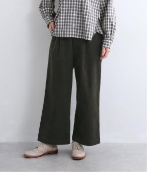 コットンコーデュロイワイドパンツ（グリーン・L）