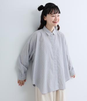 コットンストライプシャツ(ブルー-F)