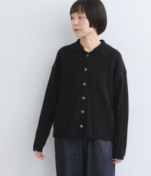 ウールニット襟付きカーディガン（ネイビー・F）