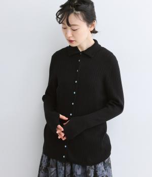 カシミヤ混ワイドリブハイネックカーディガン（ブラック・F）