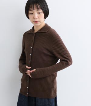 カシミヤ混ワイドリブハイネックカーディガン（ブラウン・F）
