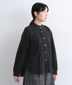 コットンビエラ起毛ピンタックフリルブラウス（ブラック・F）