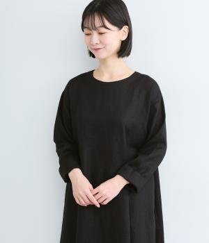 リネン無地フレアワンピース（ブラック・F）