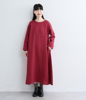 リネン無地フレアワンピース（ボルドー・F）