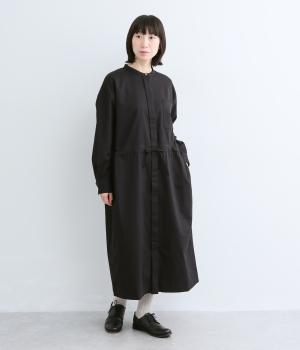 コットンリネンドローストリングシャツワンピース(ブラック-F)