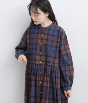 コットンヘリンボーン起毛タータンチェックワンピース