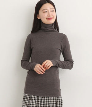 TCフライスボトルネックロングTシャツ(ブラウン-ONESIZE)