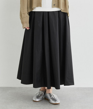 コットンプリントコーティングフレアスカート(ブラック-ONESIZE)