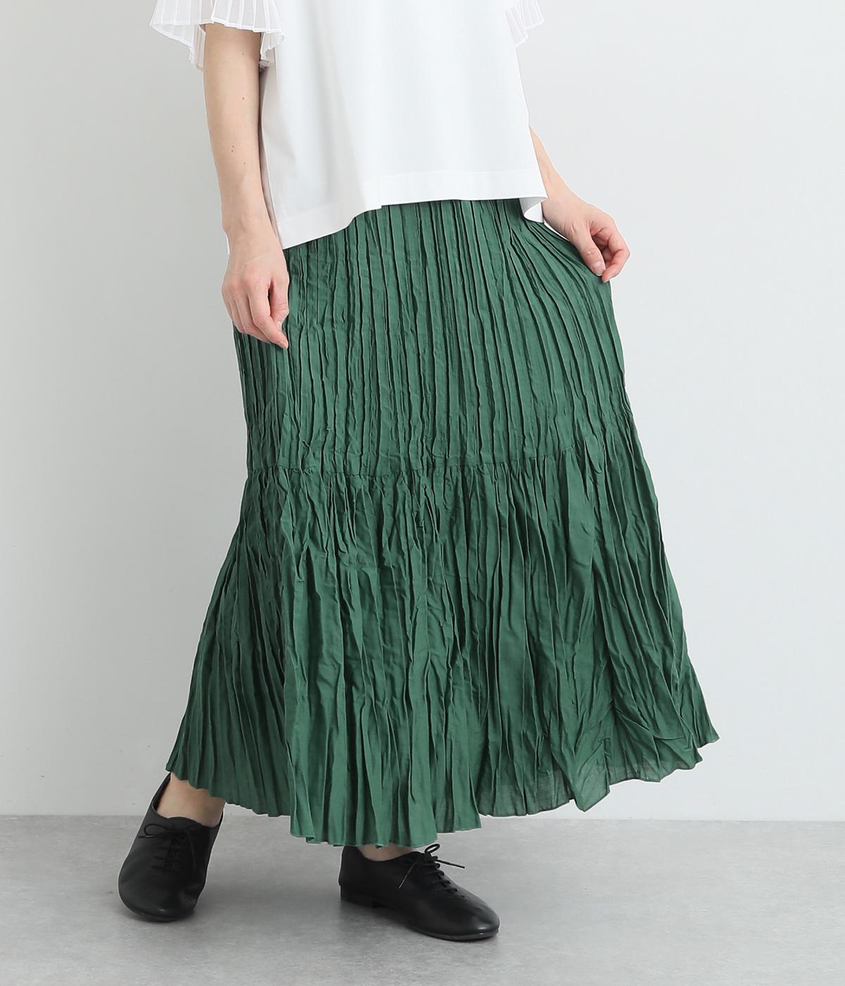 しわ加工プリーツスカート(グリーン-ONESIZE)