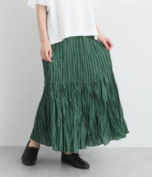 しわ加工プリーツスカート(グリーン-ONESIZE)