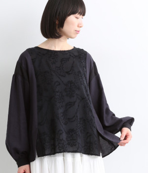 フラワージャカードブラウス(ネイビー系-ONESIZE)