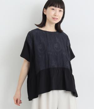 フラワージャカードTシャツ(ネイビー系-ONESIZE)