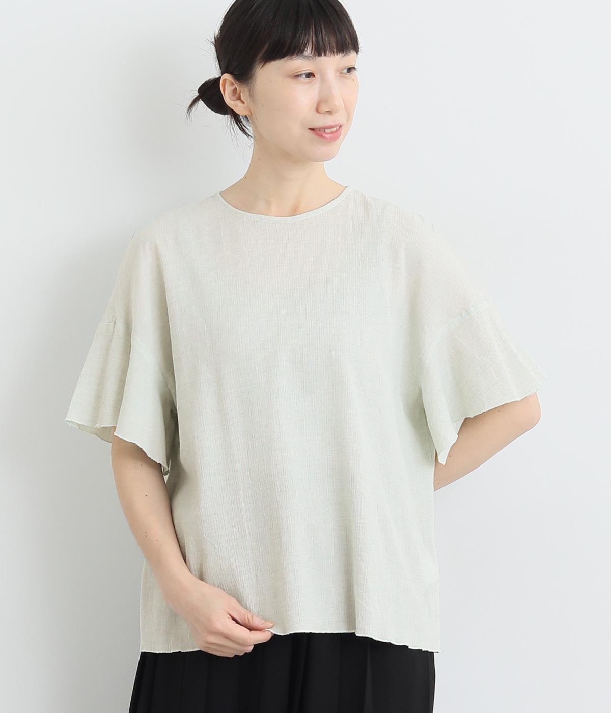 高島ちぢみフレア袖ブラウス(サックス-ONESIZE)