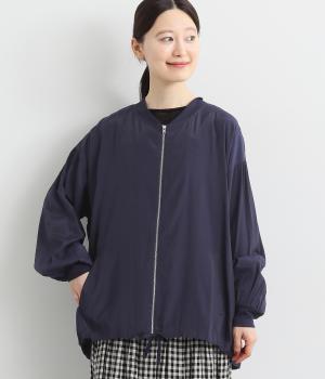 バックギャザー裾ドロスト襟リブブルゾン(ネイビー-ONESIZE)