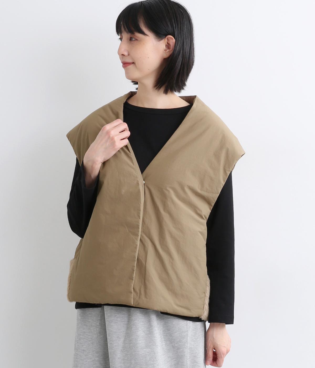 ストール風後ろ裾ファー中綿ベスト(モカ-F)