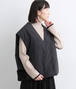 ストール風後ろ裾ファー中綿ベスト(ブラック-F)