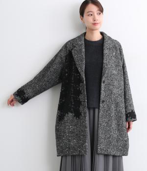 ヘリンボーンレース刺繍コート(ブラック-F)