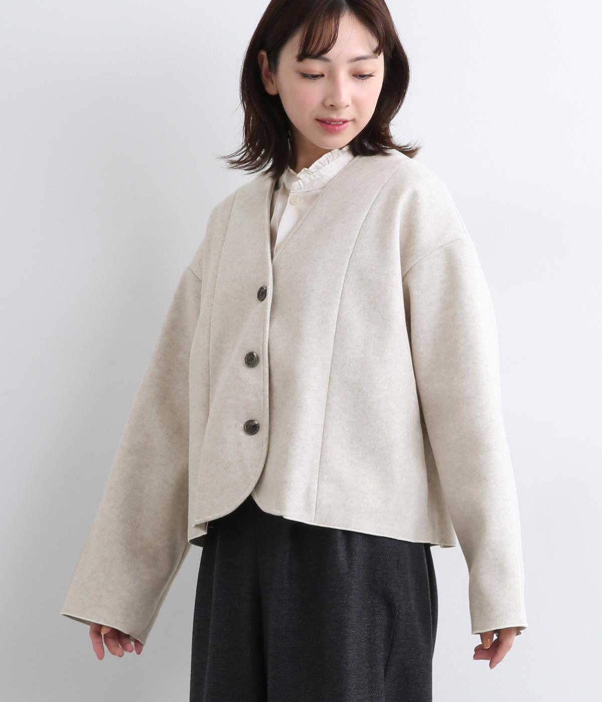 ジャージノーカラーワイドジャケット(ライトグレー-F)