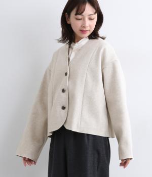 ジャージノーカラーワイドジャケット(ライトグレー-F)