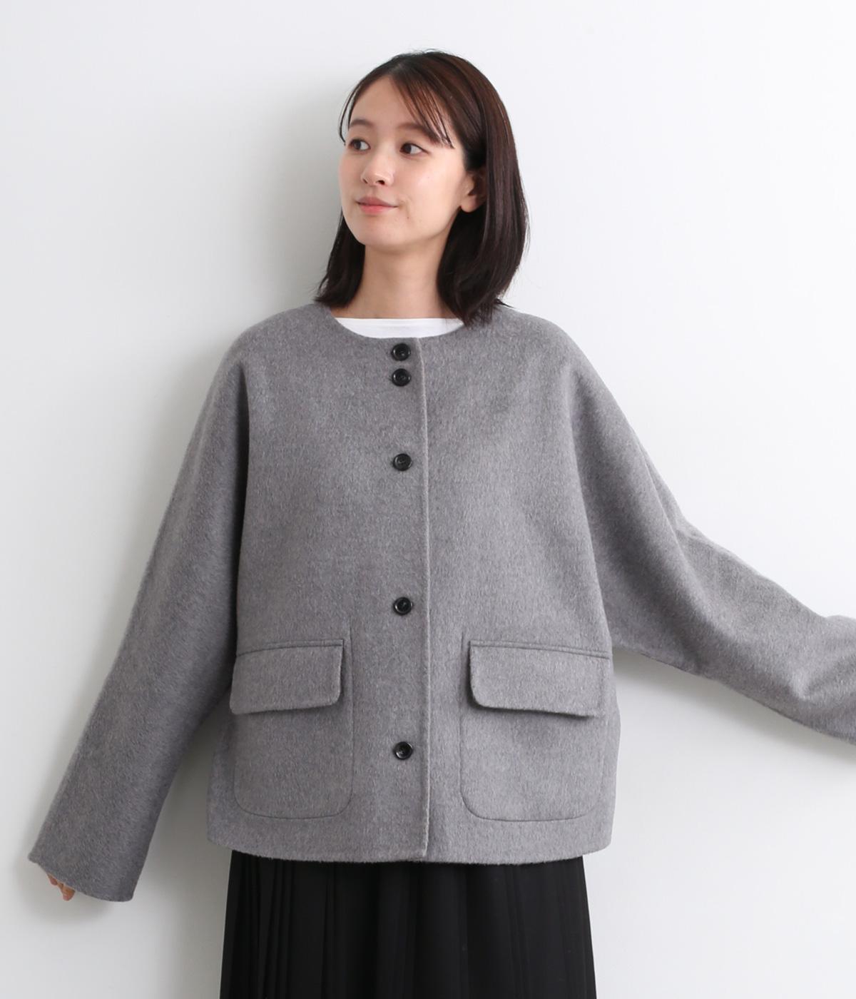リバーシブルカシミヤ混ウールジャケット(ライトグレー×グレージュ-F)