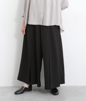 ドライタッチワイドフレアサイドラップ風パンツ(ブラック-ONESIZE)