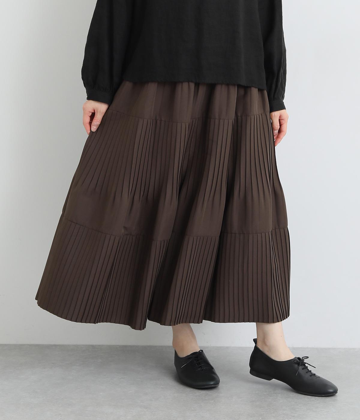 消しプリーツティアードスカート(ブラウン-ONESIZE)