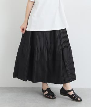 消しプリーツティアードスカート(ブラック-ONESIZE)