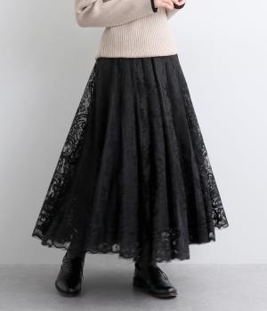 ホールガーメントレースボリュームスカート(ブラック-F)