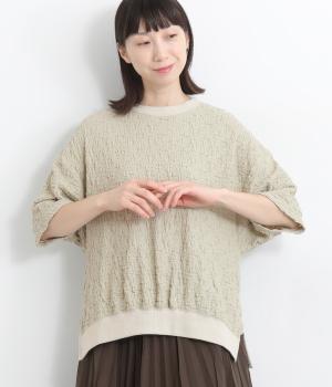 ぽこぽこふくれジャカード襟裾リブ5分袖プルオーバー(ライトグレー-ONESIZE)