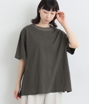 コットン襟リブニット配色切り替えTシャツ(チャコール-ONESIZE)