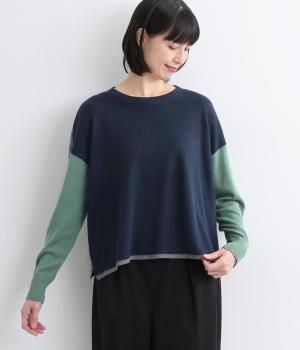 コットンシルクニット配色プルオーバー(ネイビー系-F)
