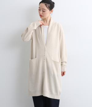 ウールGLENARAちび釦ポケット付きクシュクシュネックロングカーディガン(ライトグレー-F)