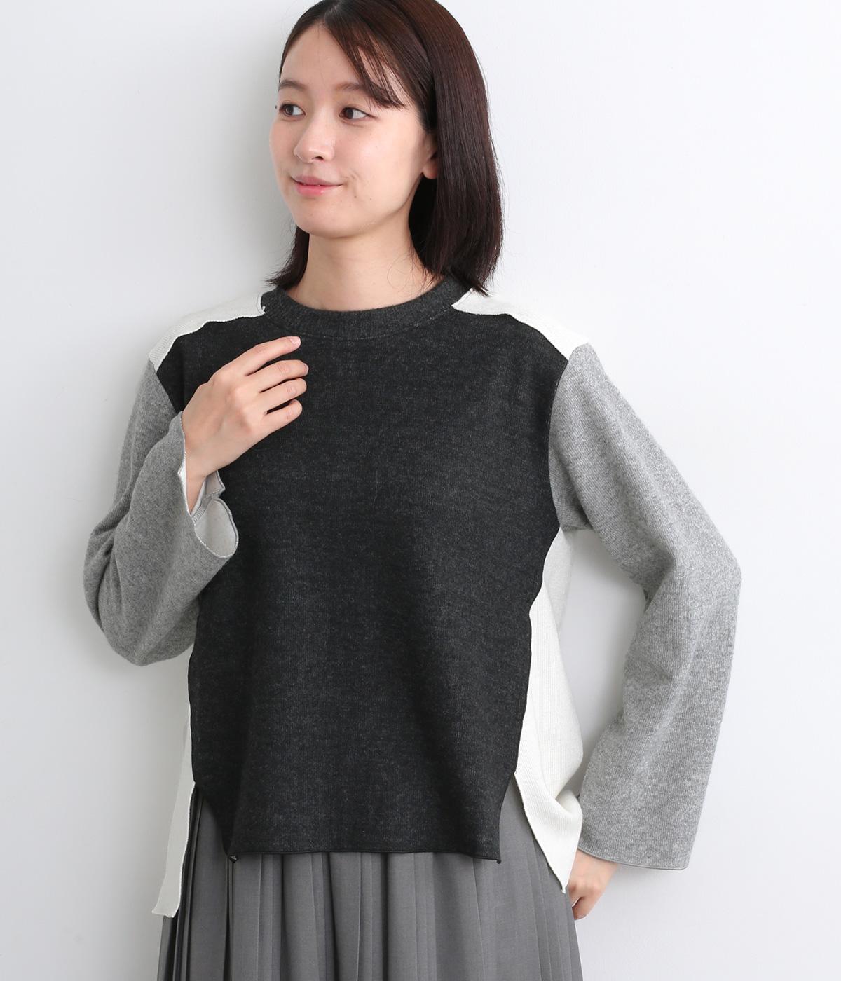 カラーブロッキングニットソープルオーバー(ホワイト系-F)