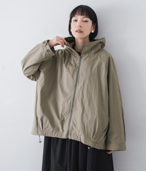 コットンナイロンZIPフードブルゾン(グレーベージュ-ONESIZE)