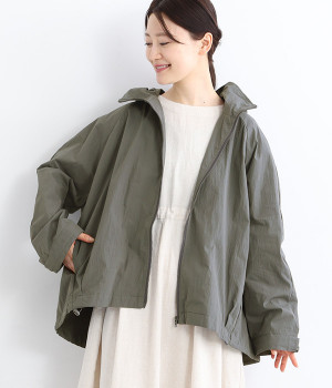 コットンナイロンZIPフードブルゾン(チャコール-ONESIZE)