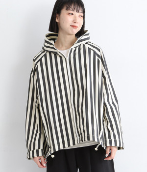 コットンナイロンZIPフードブルゾン(オフホワイト×チャコールグレー-ONESIZE)